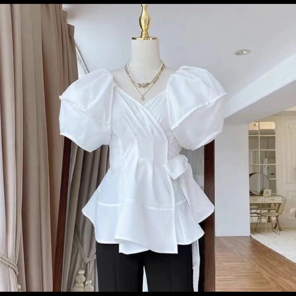 Women White Puff Sleeves Blouse